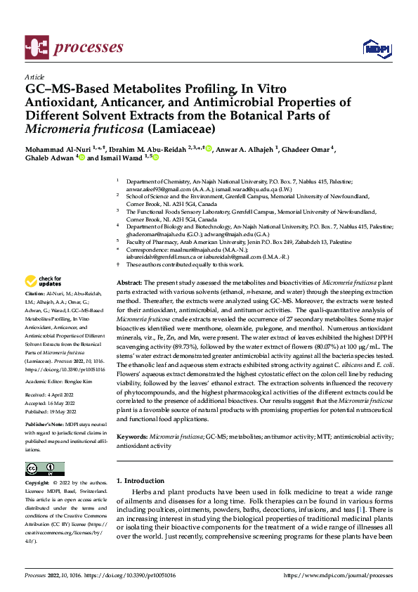 (PDF) GC–MS-Based Metabolites Profiling, In Vitro Antioxidant ...