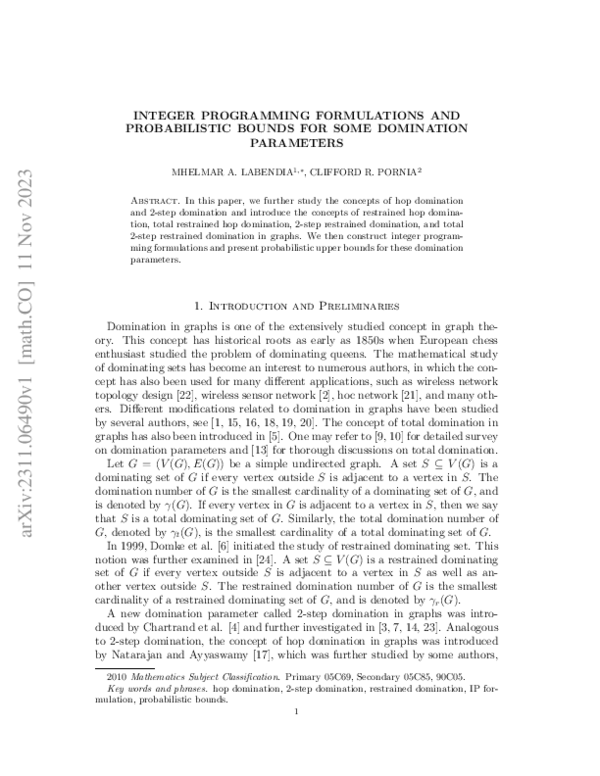 (PDF) Integer Programming Formulations and Probabilistic Bounds for ...