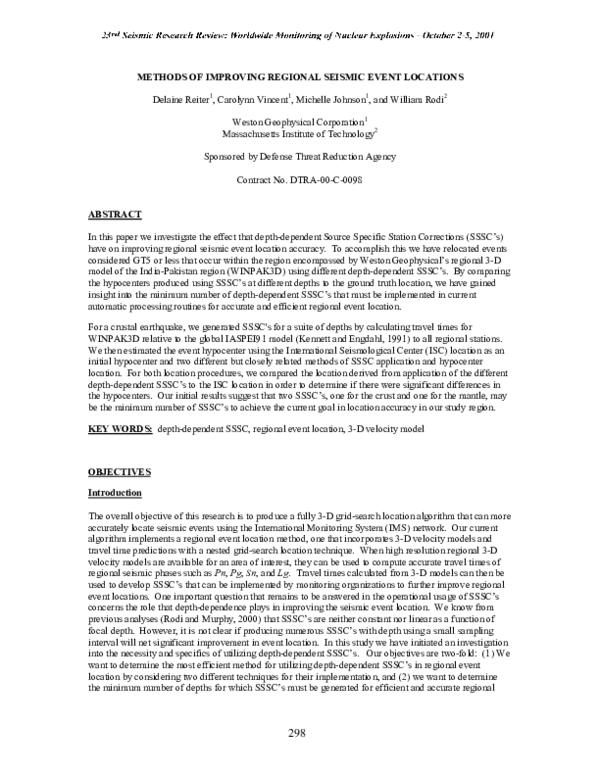 (PDF) Methods of Improving Regional Seismic Event Locations