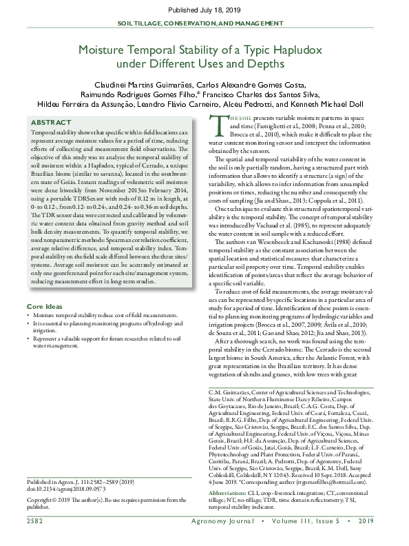 (PDF) Moisture Temporal Stability of a Typic Hapludox under Different ...