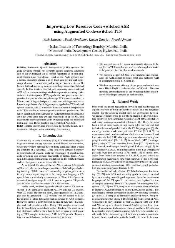 (PDF) Improving Low Resource Code-Switched ASR Using Augmented Code ...