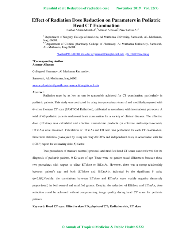 (PDF) Effect of Radiation Dose Reduction on Parameters in Pediatric ...