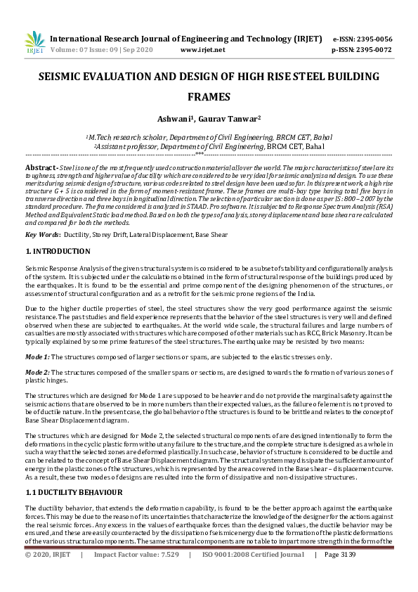 (PDF) Seismic Evaluation and Design of High Rise Steel Building Frames