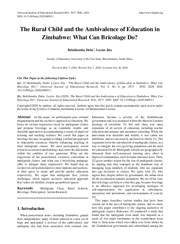(PDF) The Rural Child and the Ambivalence of Education in Zimbabwe ...