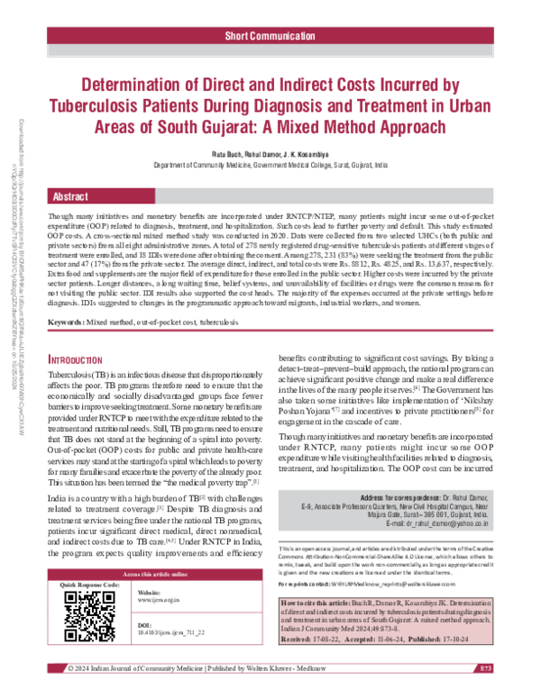 (PDF) Determination of Direct and Indirect Cost Incurred by TB Patients ...