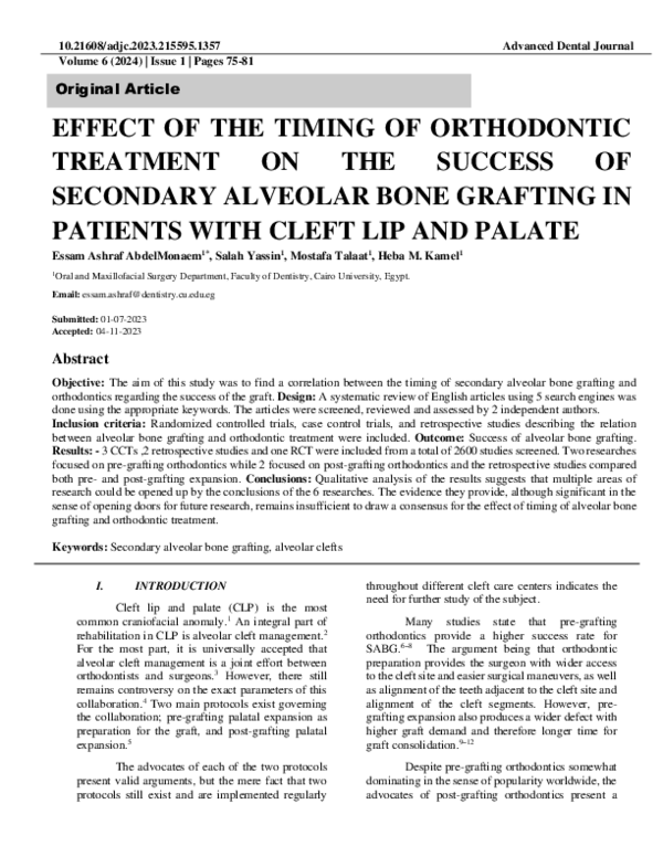 (PDF) Effect of the Timing of Orthodontic Treatment on the Success of ...
