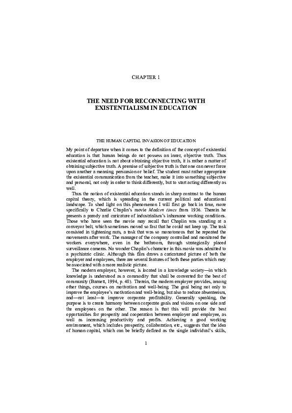 (PDF) The Need for Reconnecting with Existentialism in Education