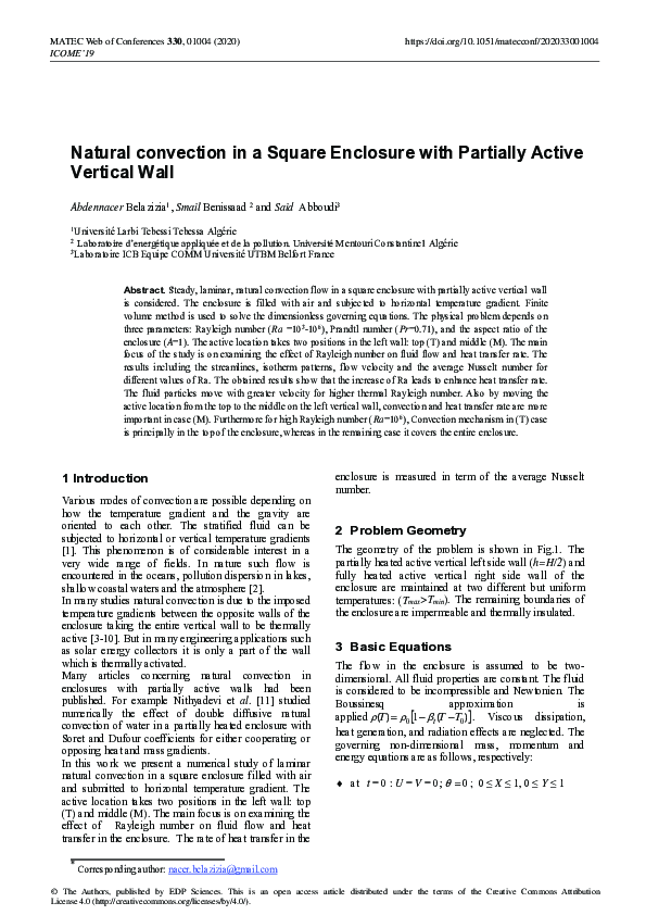 (PDF) Natural convection in a Square Enclosure with Partially Active ...