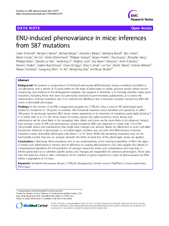 (PDF) ENU-induced phenovariance in mice: inferences from 587 mutations