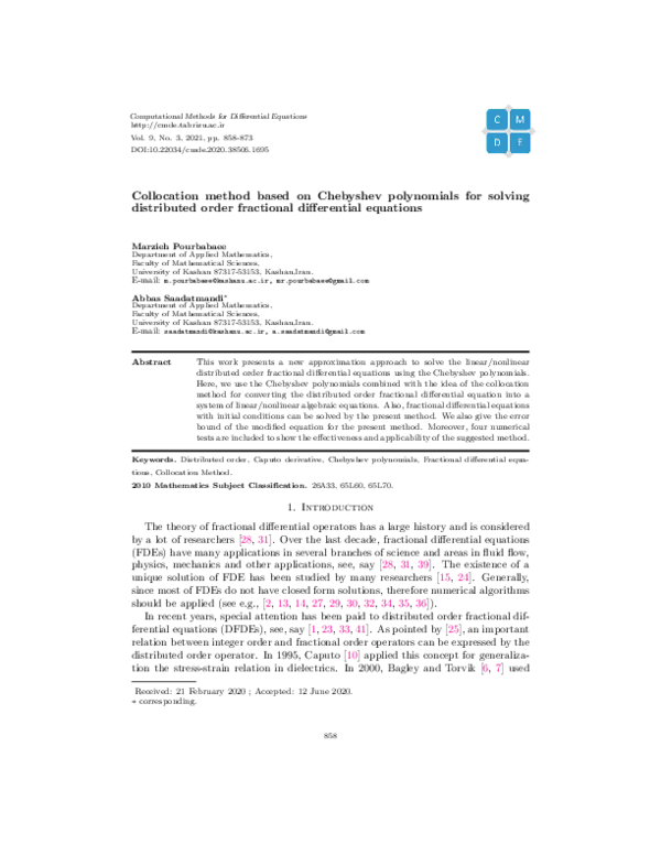 (PDF) Collocation method based on Chebyshev polynomials for solving ...