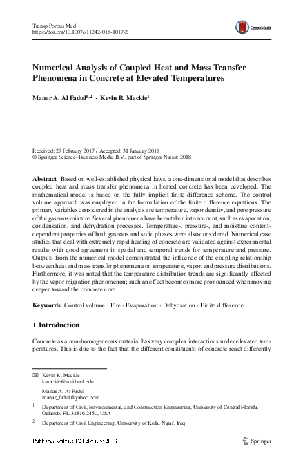 (PDF) Numerical Analysis of Coupled Heat and Mass Transfer Phenomena in ...
