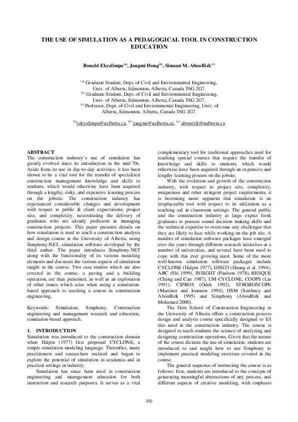 (PDF) The Use of Simulation as a Pedagogical Tool in Construction Education