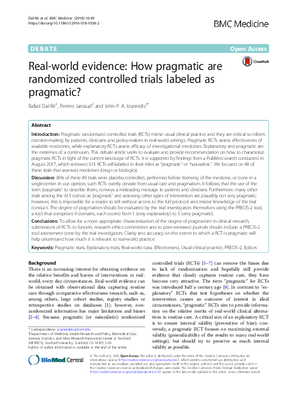 (PDF) Real-world evidence: How pragmatic are randomized controlled ...