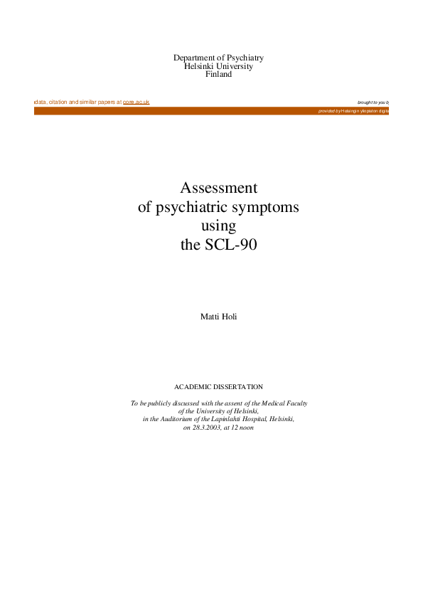 (PDF) Assessment of psychiatric symptoms using the SCL-90