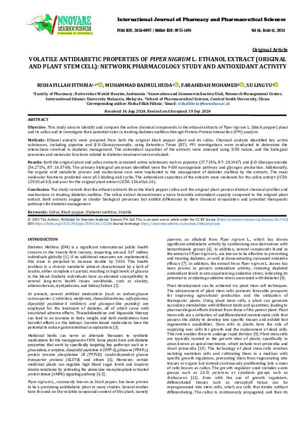 (PDF) VOLATILE ANTIDIABETIC PROPERTIES OF PIPER NIGRUM L. ETHANOL ...