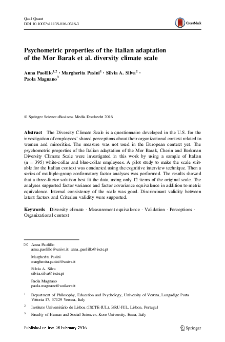 (PDF) Psychometric properties of the Italian adaptation of the Mor ...