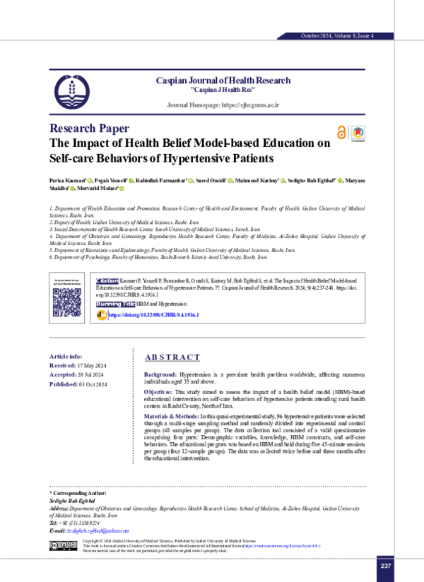 (PDF) The Impact of Health Belief Model-Based Education on Self-Care ...
