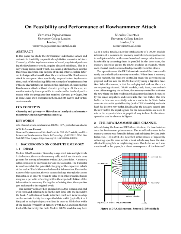 (PDF) On Feasibility and Performance of Rowhammmer Attack
