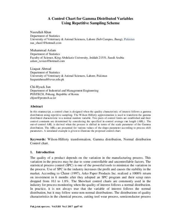(PDF) A Control Chart for Gamma Distributed Variables Using Repetitive ...