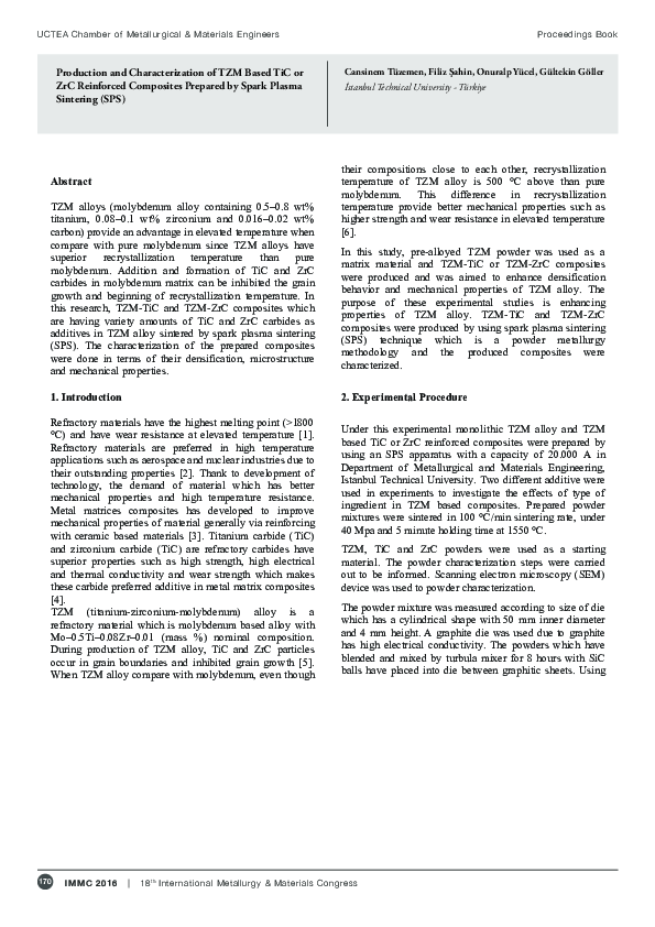 (PDF) Production and characterization of TZM based TiC or ZrC ...