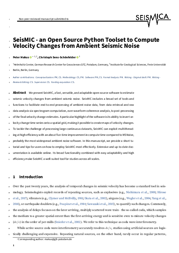 (PDF) SeisMIC - an Open Source Python Toolset to Compute Velocity ...