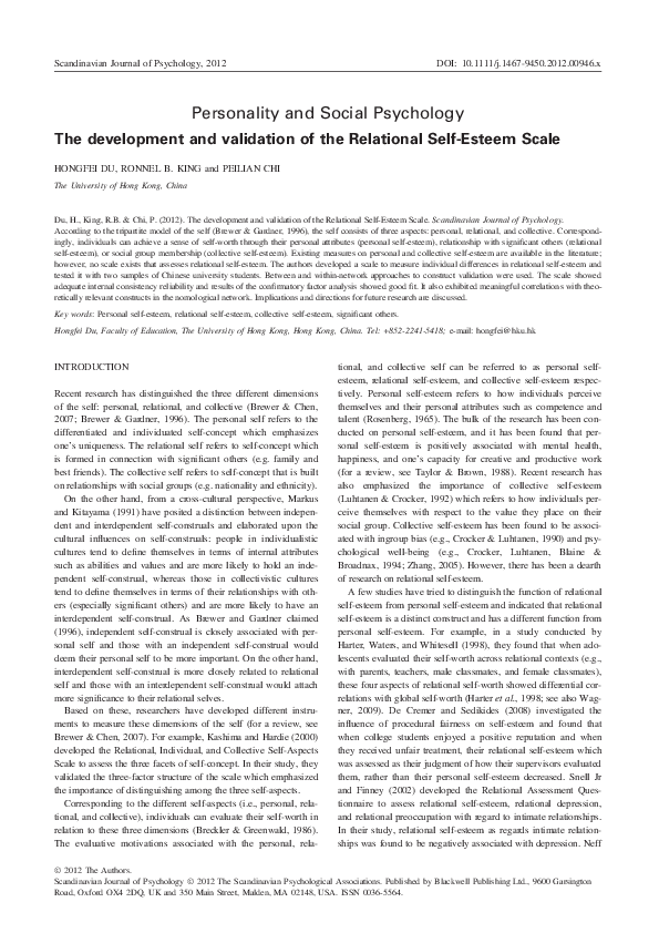 (PDF) The development and validation of the Relational Self-esteem Scale