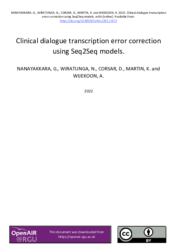 (PDF) Clinical Dialogue Transcription Error Correction Using Seq2Seq Models
