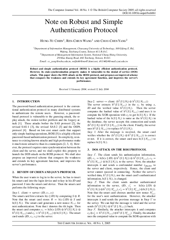 (PDF) Note on Robust and Simple Authentication Protocol