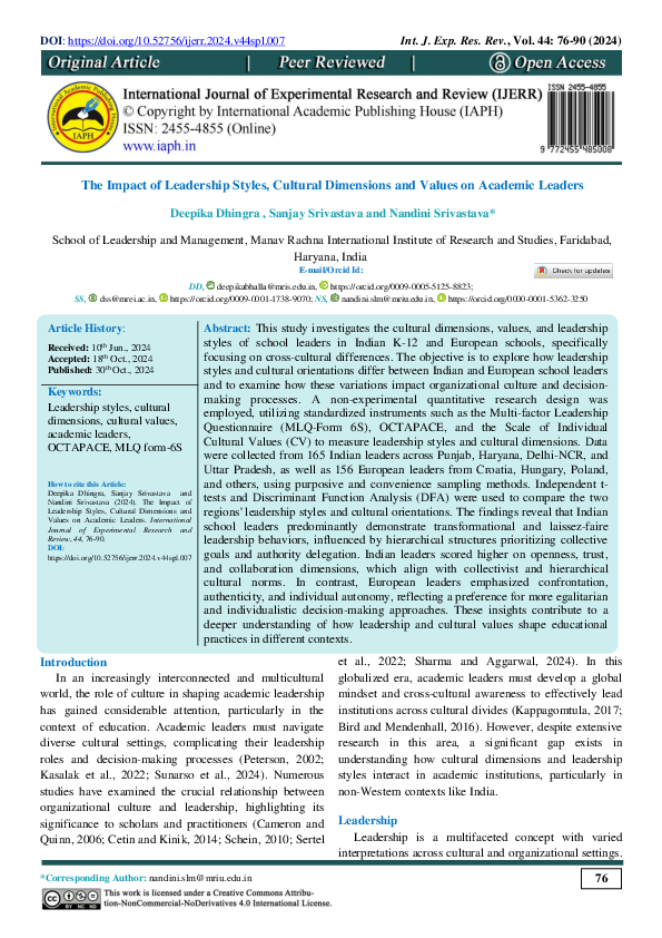 (PDF) The Impact of Leadership Styles, Cultural Dimensions and Values ...