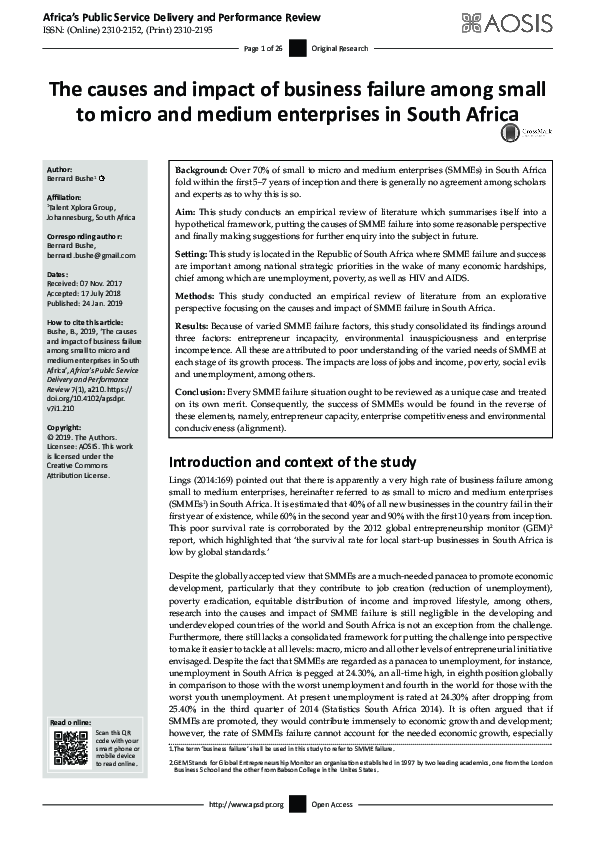 (PDF) The causes and impact of business failure among small to micro ...