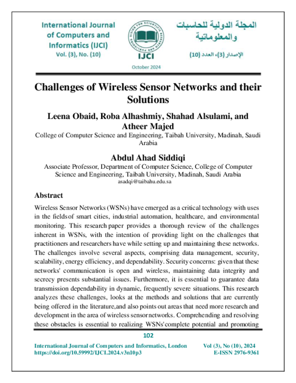 (PDF) Challenges of Wireless Sensor Networks and their Solutions