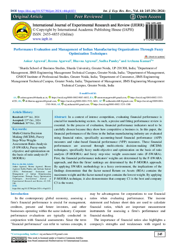 (PDF) Performance Evaluation and Management of Indian Manufacturing ...