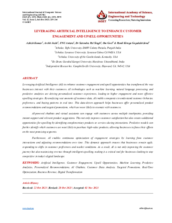 (PDF) LEVERAGING ARTIFICIAL INTELLIGENCE TO ENHANCE CUSTOMER ENGAGEMENT ...
