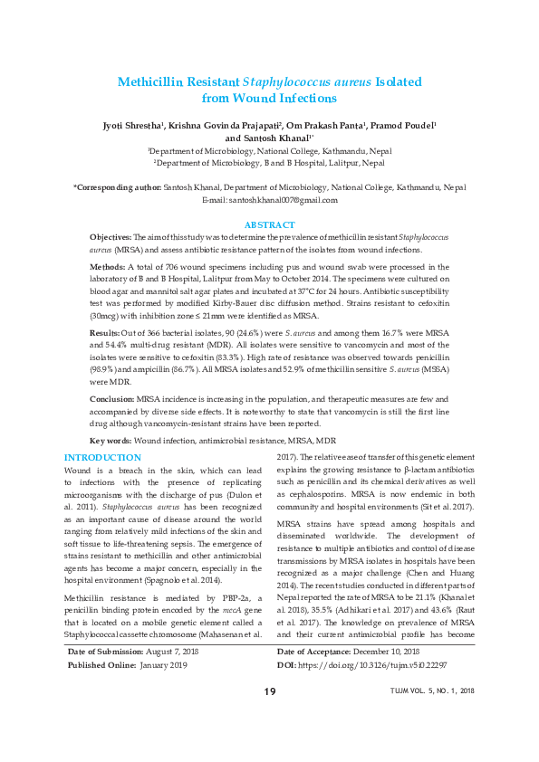 (PDF) Methicillin Resistant Staphylococcus aureus Isolated from Wound ...