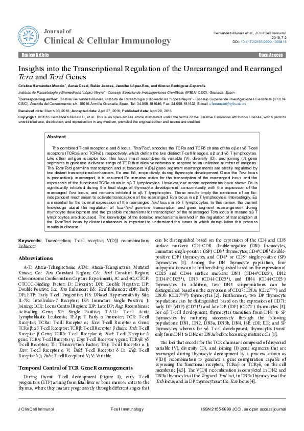 (PDF) Insights into the Transcriptional Regulation of the Unrearranged ...