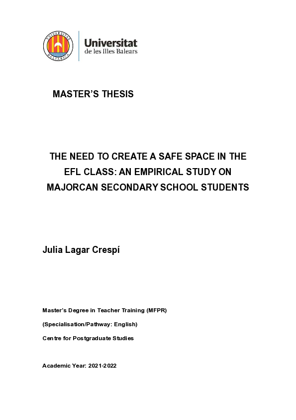 (PDF) THE NEED TO CREATE A SAFE SPACE IN THE EFL CLASS: AN EMPIRICAL ...