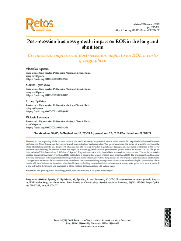 (PDF) Post-recession business growth: impact on ROE in the long and ...