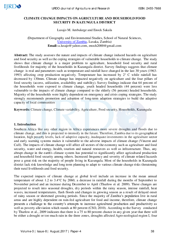 (PDF) Impacts of climate change and climate variability on agriculture ...