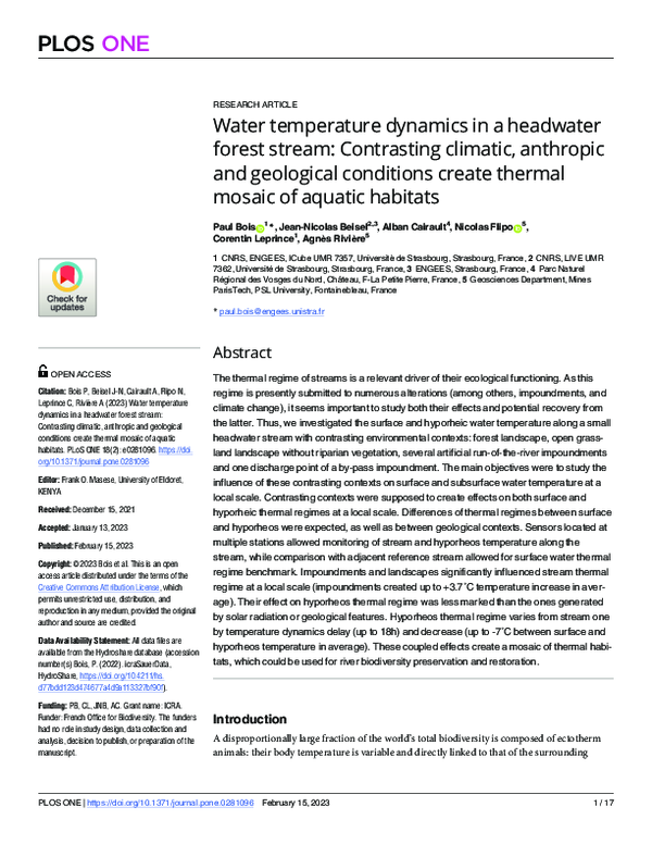 (PDF) Water temperature dynamics in a headwater forest stream ...