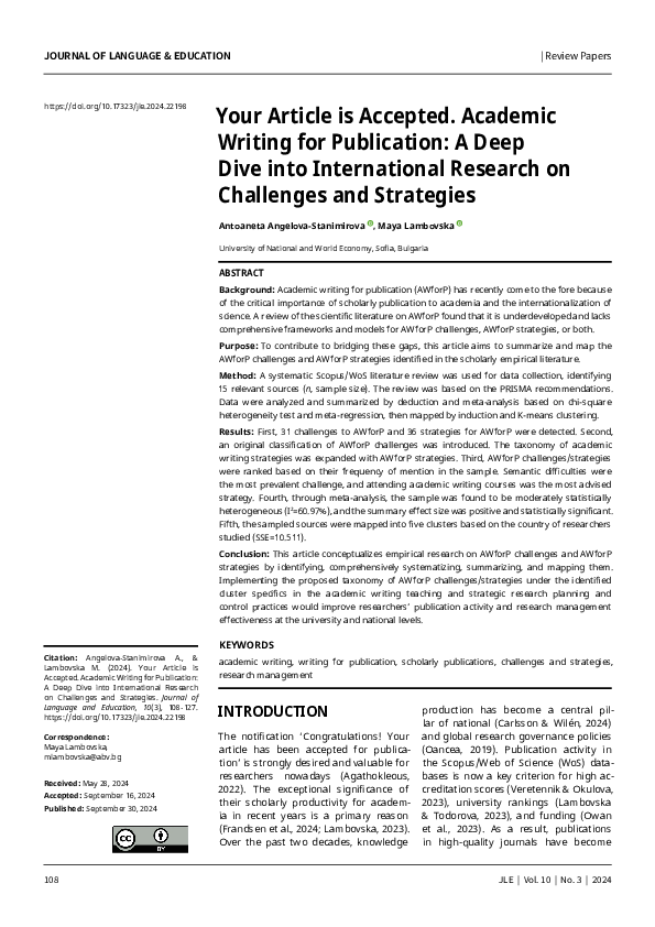 (PDF) Your Article is Accepted. Academic Writing for Publication: A ...