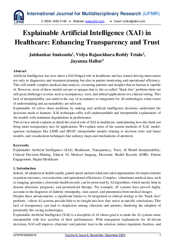 (PDF) Explainable Artificial Intelligence (XAI) in Healthcare ...