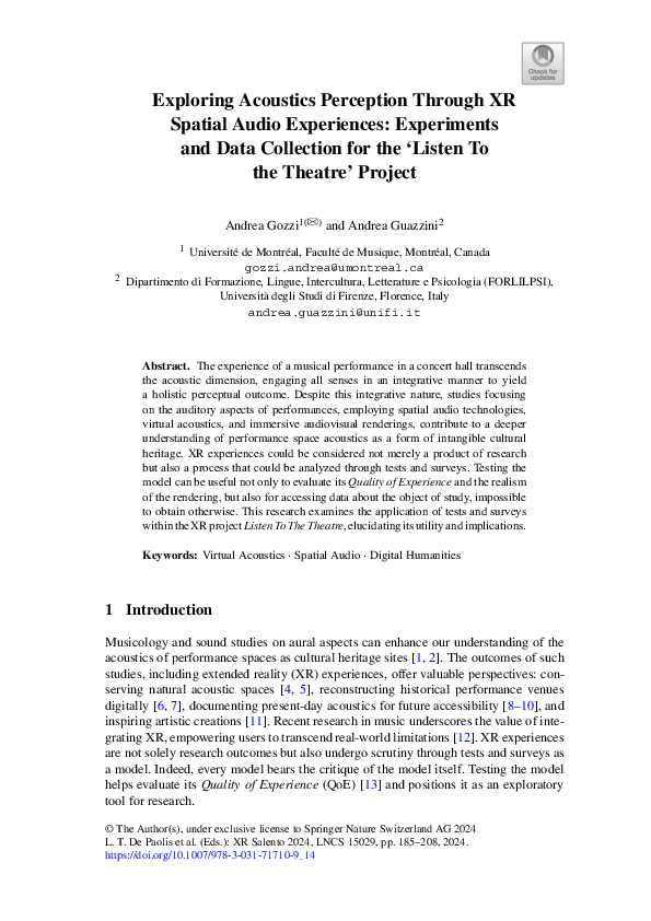 (PDF) Exploring Acoustics Perception Through XR Spatial Audio ...