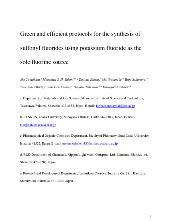 (PDF) Green and efficient protocols for the synthesis of sulfonyl ...