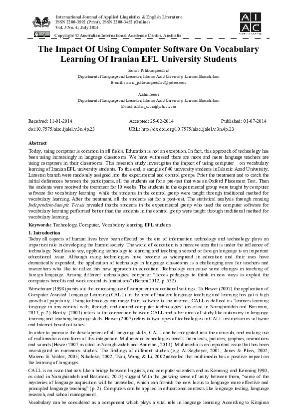 (PDF) The Impact Of Using Computer Software On Vocabulary Learning Of ...