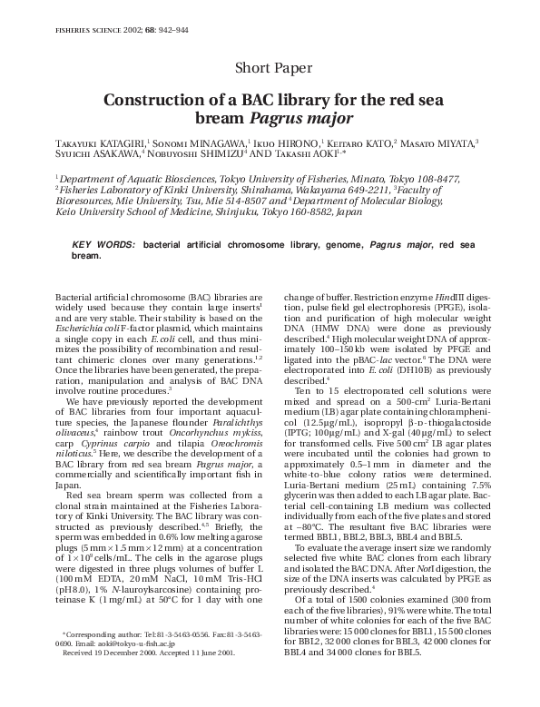 (PDF) Construction of a BAC library for the red sea bream Pagrus major