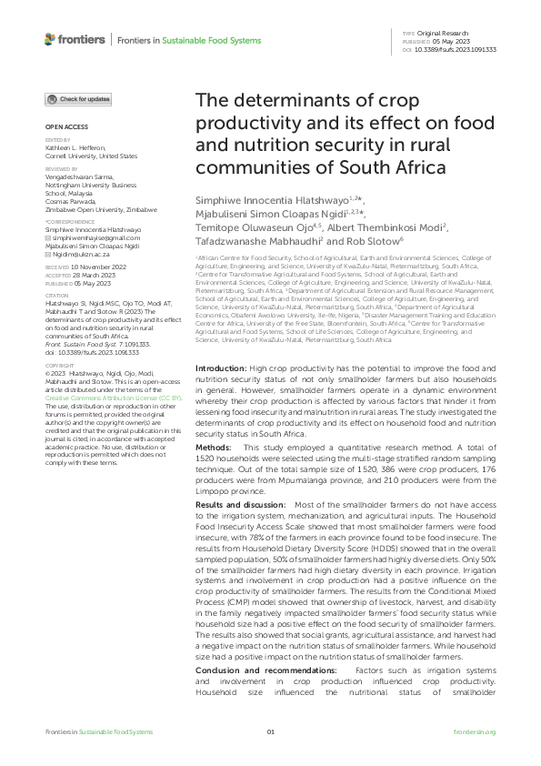 (PDF) The determinants of crop productivity and its effect on food and ...