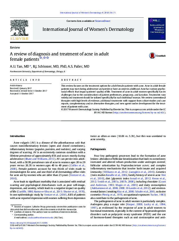 (PDF) A review of diagnosis and treatment of acne in adult female patients