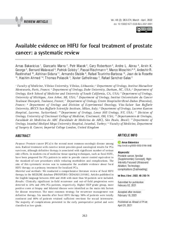 (PDF) Available evidence on HIFU for focal treatment of prostate cancer ...