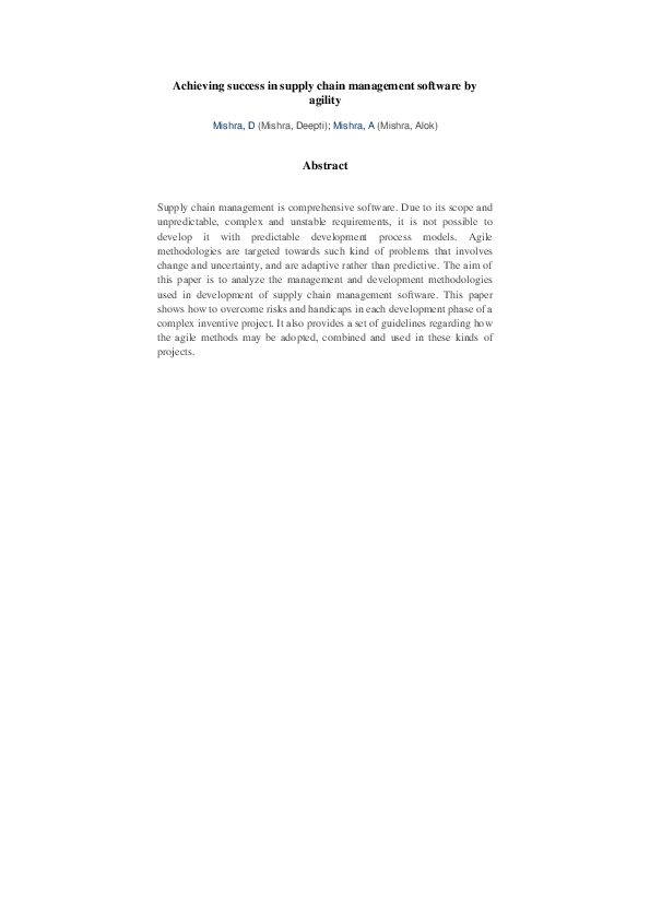 (PDF) Achieving Success in Supply Chain Management Software by Agility