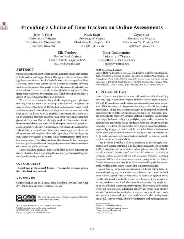 (PDF) Providing a Choice of Time Trackers on Online Assessments